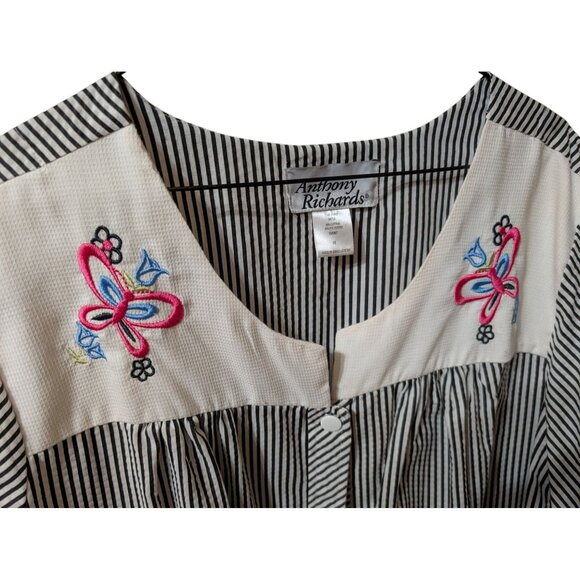 Anthony Richards Embroidered Butterfly Striped Snap Front House Dress 1X - Picture 2 of 8